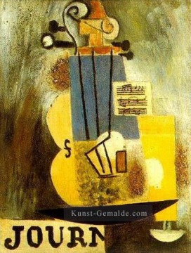 Violon partition et journal 1912 cubist Pablo Picasso Ölgemälde